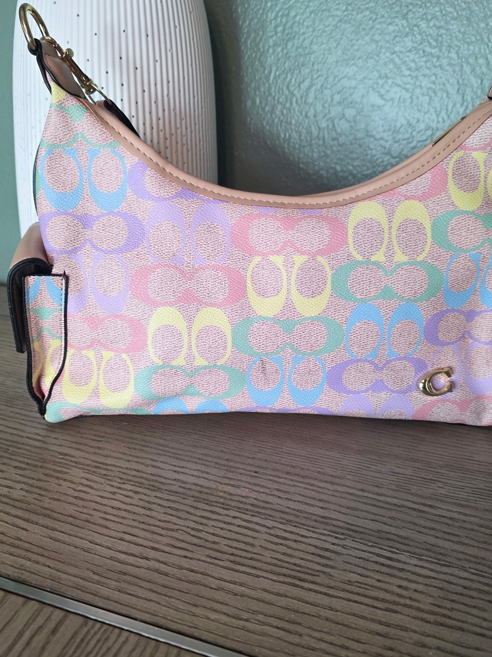 Coach Pastel Signature Logo Shoulder Bag in Pink, Lavender, Mint & Yellow